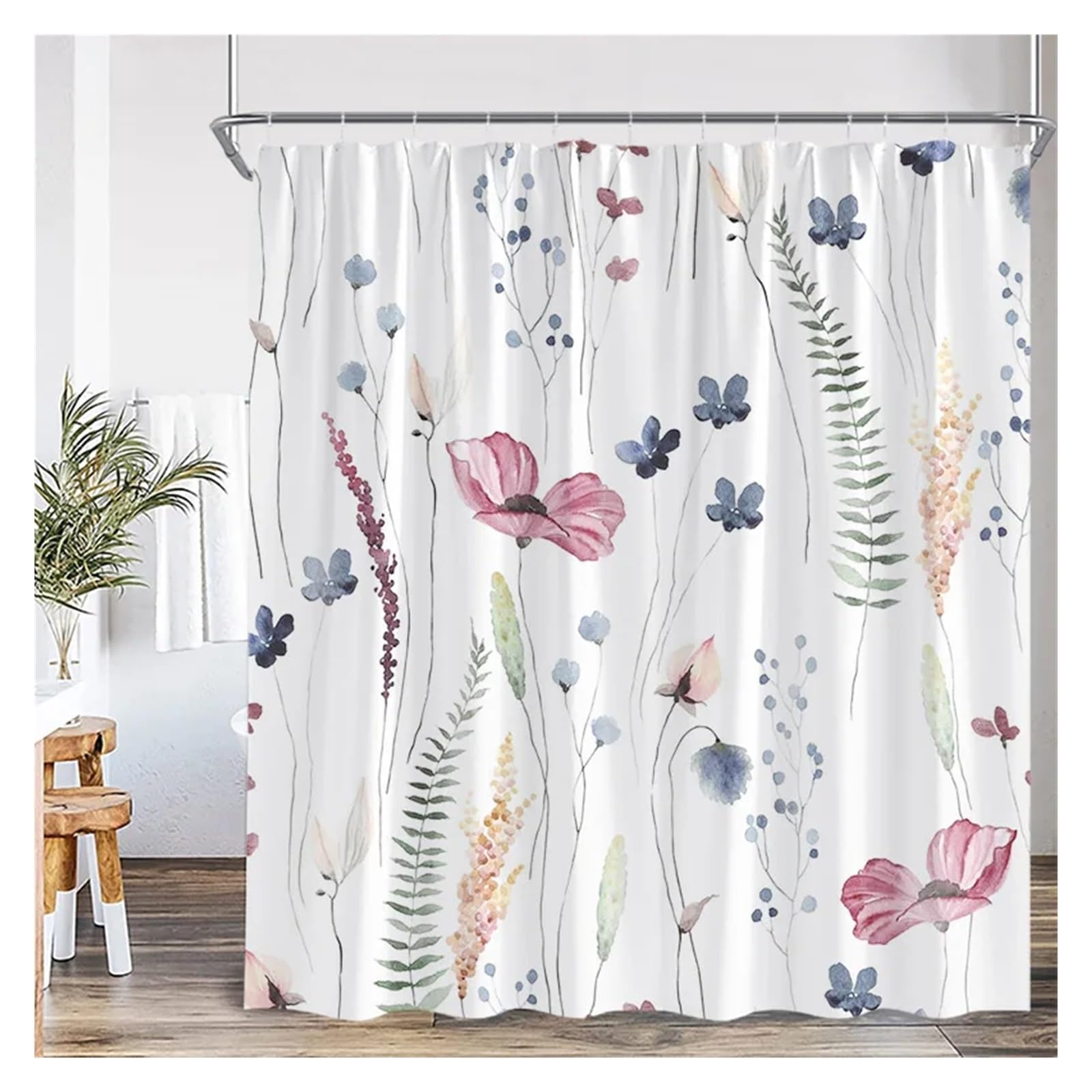 Rideau de douche en tissu haut de gamme motif eucalyptus bleu 180x230cm