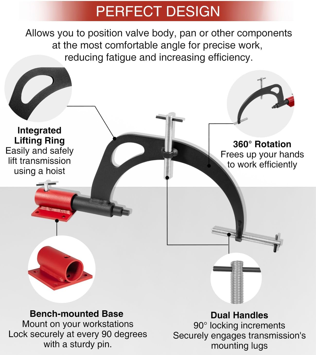 J-8763-B Transmission Small Engine Holding Fixture Tool Kit with Base & T-0015 Universal Lip Seal Installer Remover For Transmissions: 180C(3L30), 200, 200C, 200-4R, 250, 250-C, 350, 350-C, 375, etc