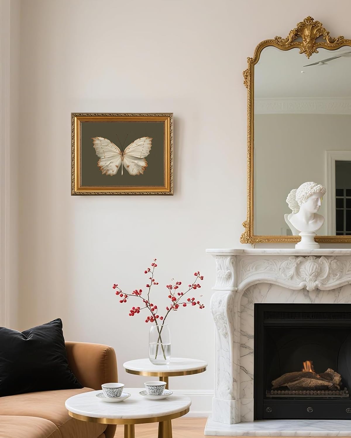 Vodefoad Retro Gold Framed Wall Art Decor Classical Butterfly Canvas Oil Paintings Dark Moody Insect Canvas Prints Artwork with Antique Removable Frame, Farmhouse Style Sage Green Wall Decor for Bedroom, Kitchen, Bathroom Wall Decor, Cottagecore Room Decor - 11x14Inch