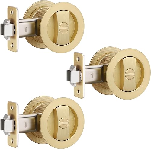 Miniatura 13 de EHOMEWARE Paquete de 2 herrajes negros para puerta de bolsillo, manijas de puerta de bolsillo de privacidad sin llave, cerraduras de puerta