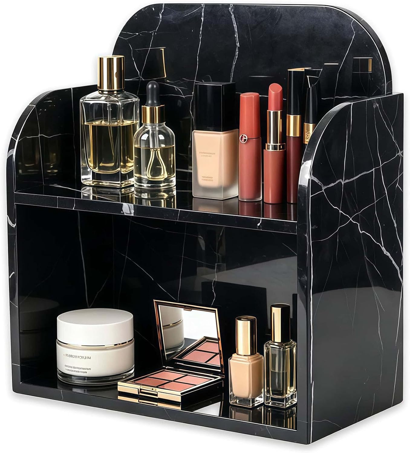 Luxury Marble Shelf Bathroom Counter Organizer 2 Tier for Perfume Makeup