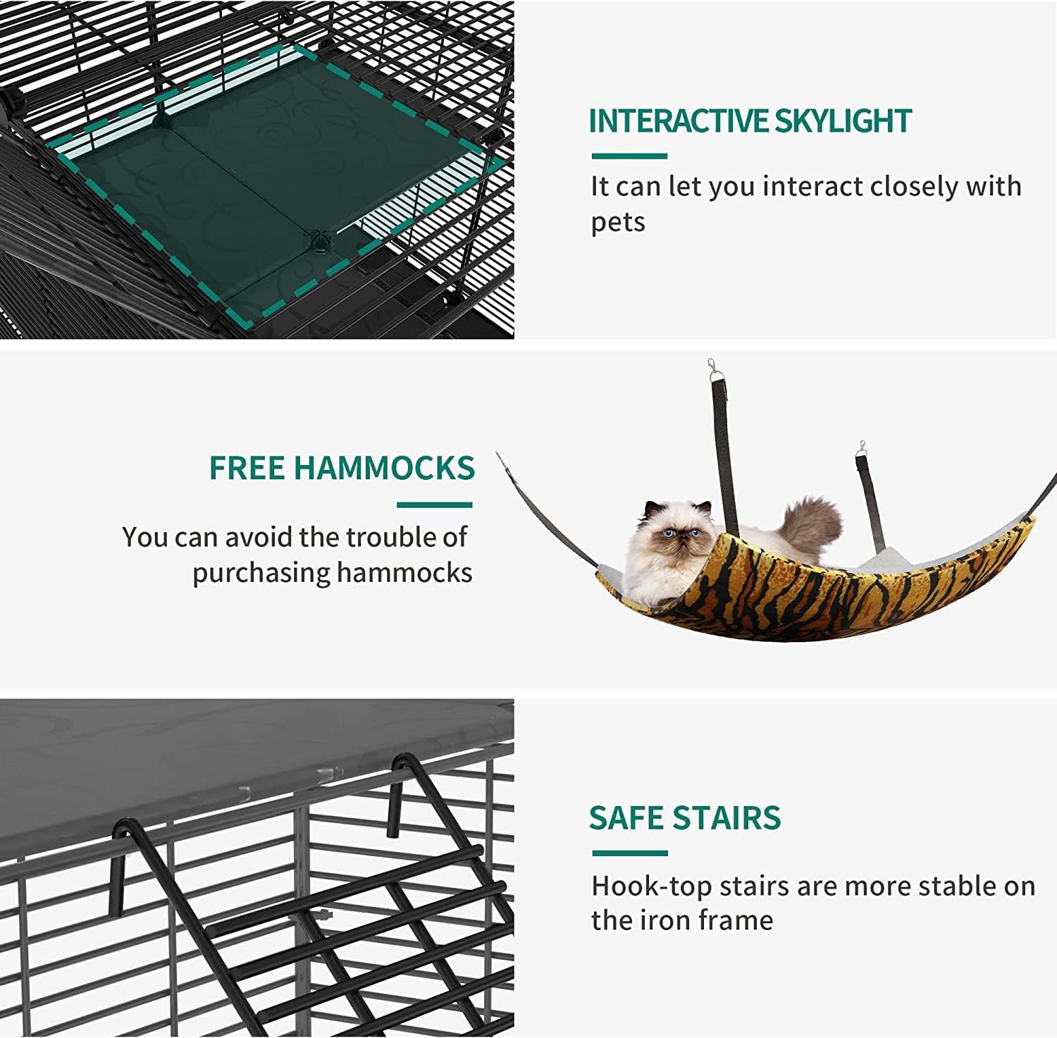 3-Tiers s DIY Indoor Cat Enclosures Metal Cat Playpen with Free Hammock Ideal for 1-2 Cats,Black