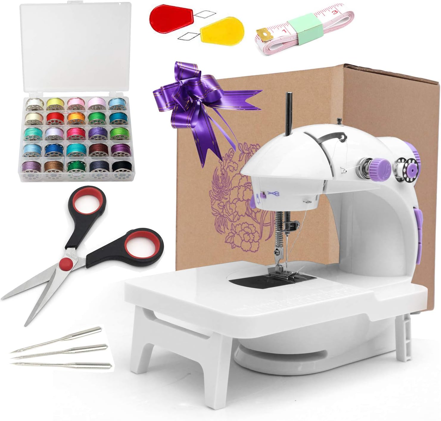 Mini Speed Sewing Machine with Extension Table 201 Upgrade Version Portable Sewing Machine Mending Machine Double (Short Expansion Booth)