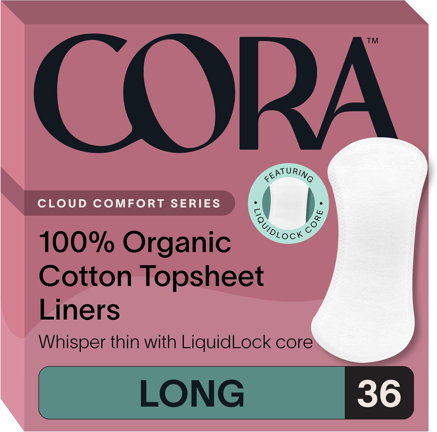 Cora 100% Organic Cotton Topsheet Period Liners (36 Long Period Liners)