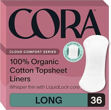 Cora 100% Organic Cotton Topsheet Period Liners 36 Long Period Liners