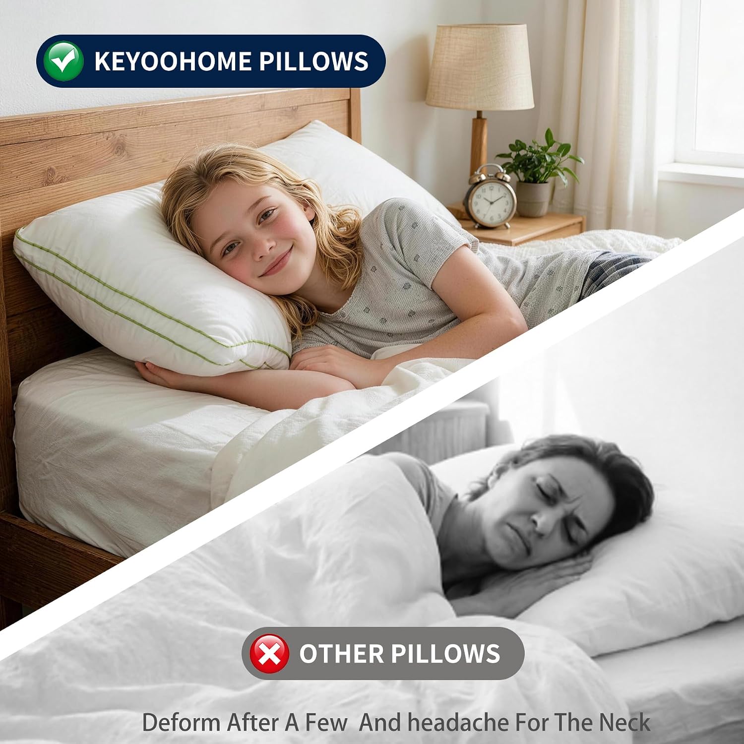 Bed Pillows for Side Sleeper,Queen Size Set of 2 Down Alternative Filled