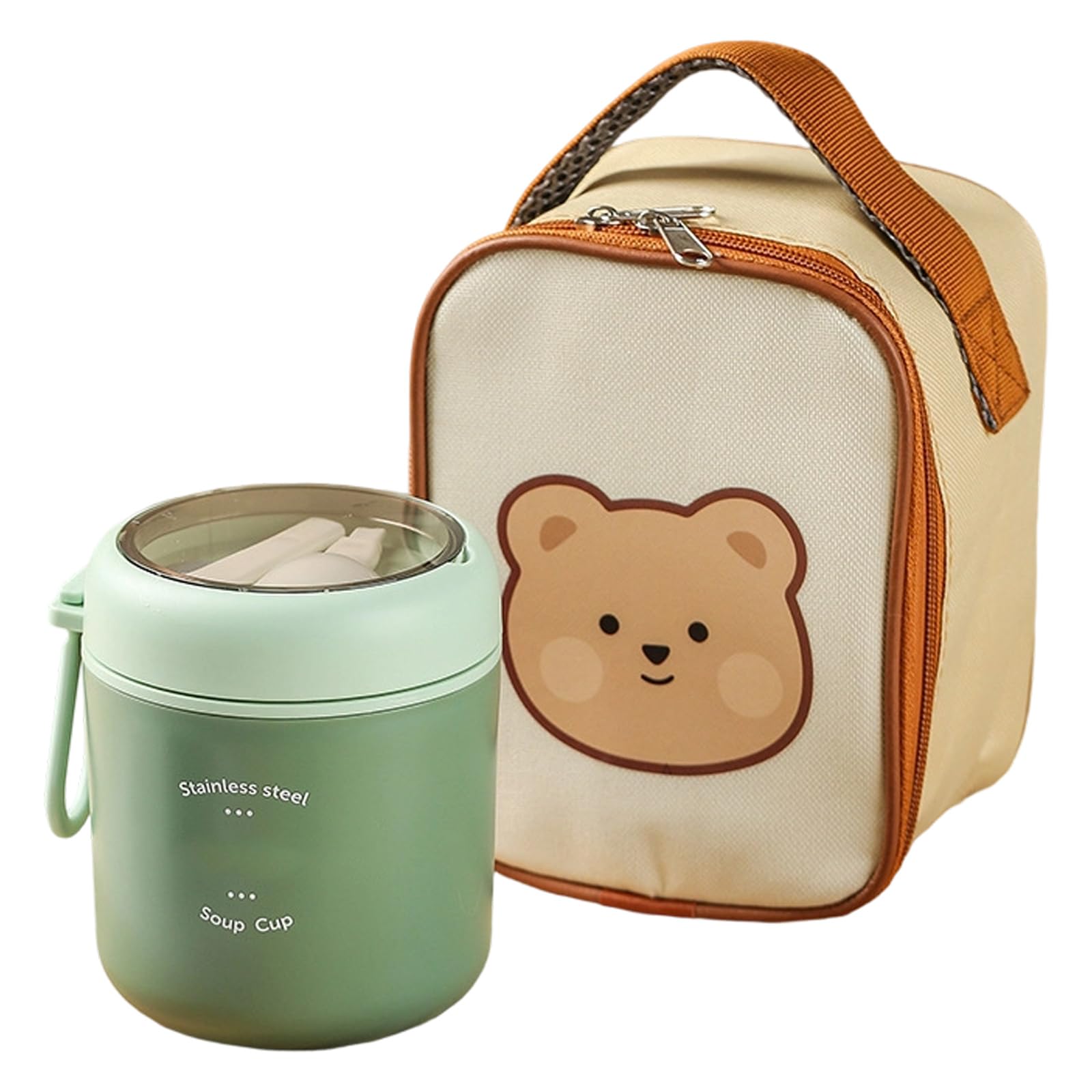 Tsophreniq 304 Nonrust Steel Thermal Cup and Insulated Lunch Bag Includes Spoon for Hot Beverages Leak Proof Portable Breakfast Container