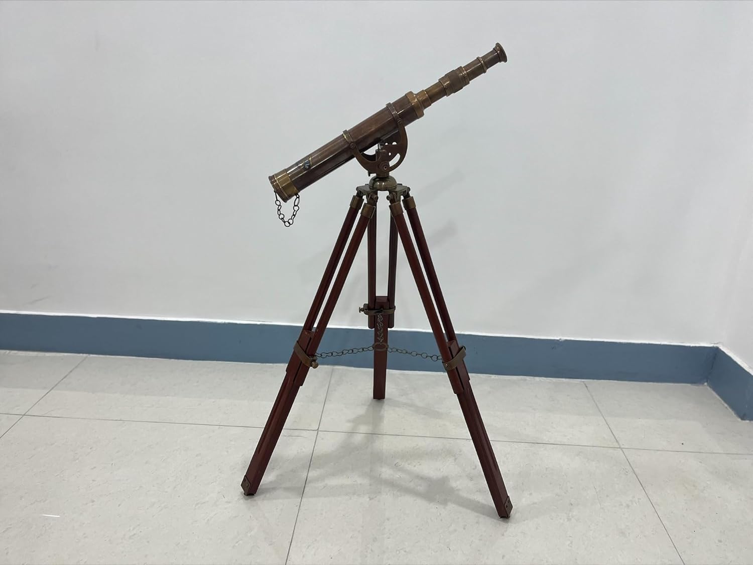 Brass Telescope New Model with Wooden Tripod Stand – Adjustable Vintage Spyglass for Decoration, Navigation, Camping & Travel – Standing Antique-Style Telescope for Home or Office Décor