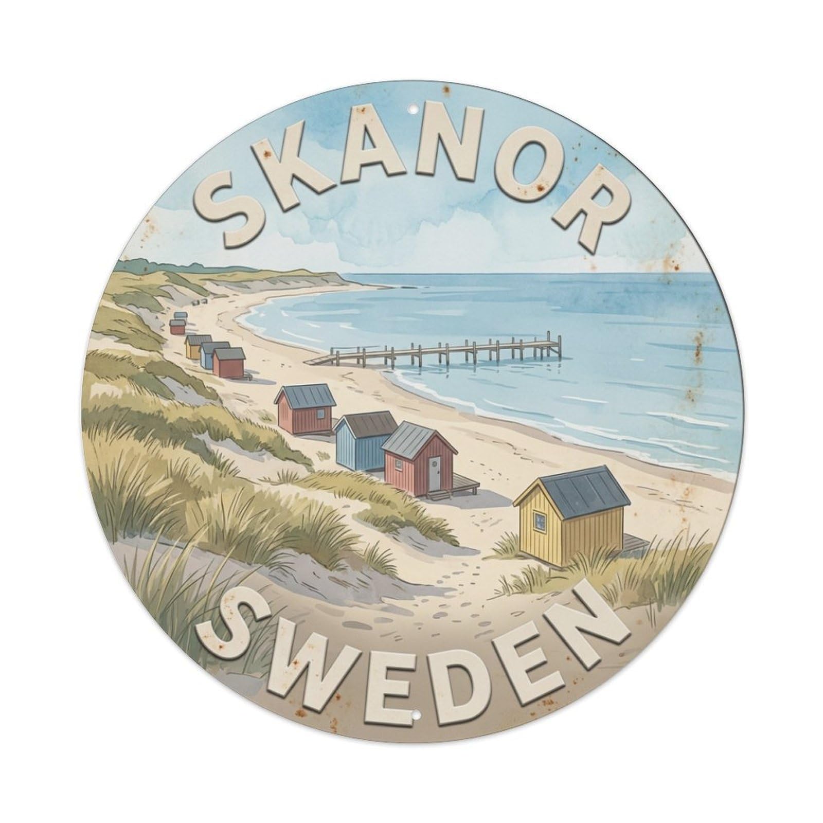 Vintage Travel Skanor Sweden Beach Metal Tin Sign