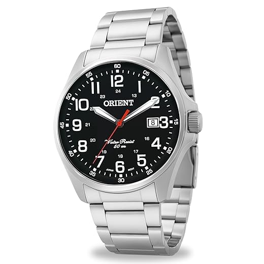 Relogio Orient Masculino Casual Elegante Analogico A Prova Dágua 50m Aço inoxidável Prata Mostrador Preto Calendário Efeito Fosforescente Original