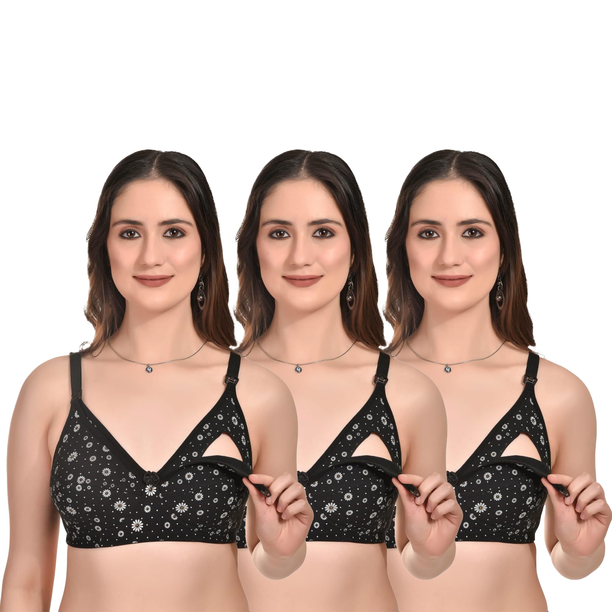 Women’s Cotton Feeding Bra Pack of 3 | Non-Padded & Wire Free Nursing/Maternity Bra | Soft Breathable Cotton with Adjustable Straps & Easy One-Hand Access-image-39