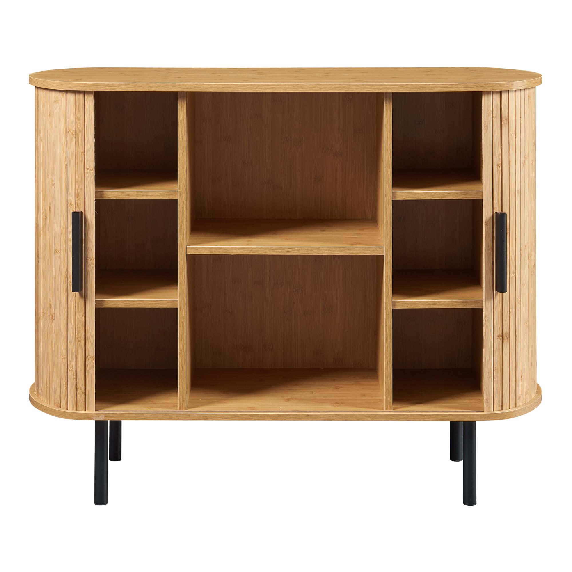 [en.casa] Buffet avec Portes Coulissantes Armoire d'Appoint Meuble Bas Placard Vaisselier Commode avec 8 Compartiments pour Salon Chambre Bureau Entrée MDF Bambou Métal 100 x 40 x 80 cm Naturel Noir