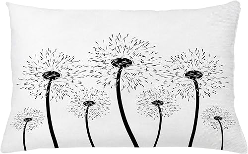 Miniatura 8 de Lunarable Funda de cojín de diente de león, monocromática, ramo de flores de primavera, composición natural, funda de almohada decorativa cuadrada,