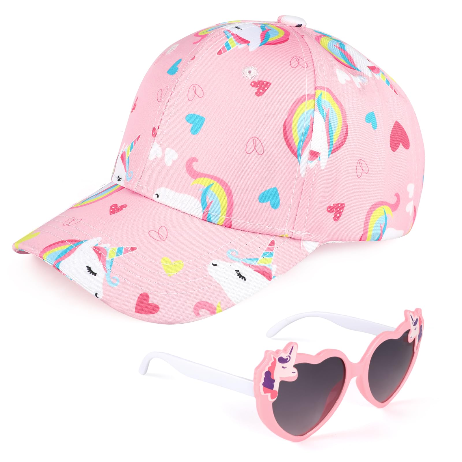 BTHRORO Gorras de Béisbol de Niñas Unicornio Gafas de Sol, Unicornio Gorra Béisbol Ajustable Polarizadas Gafas Sol para Niñas Viajes Escolares Gorras