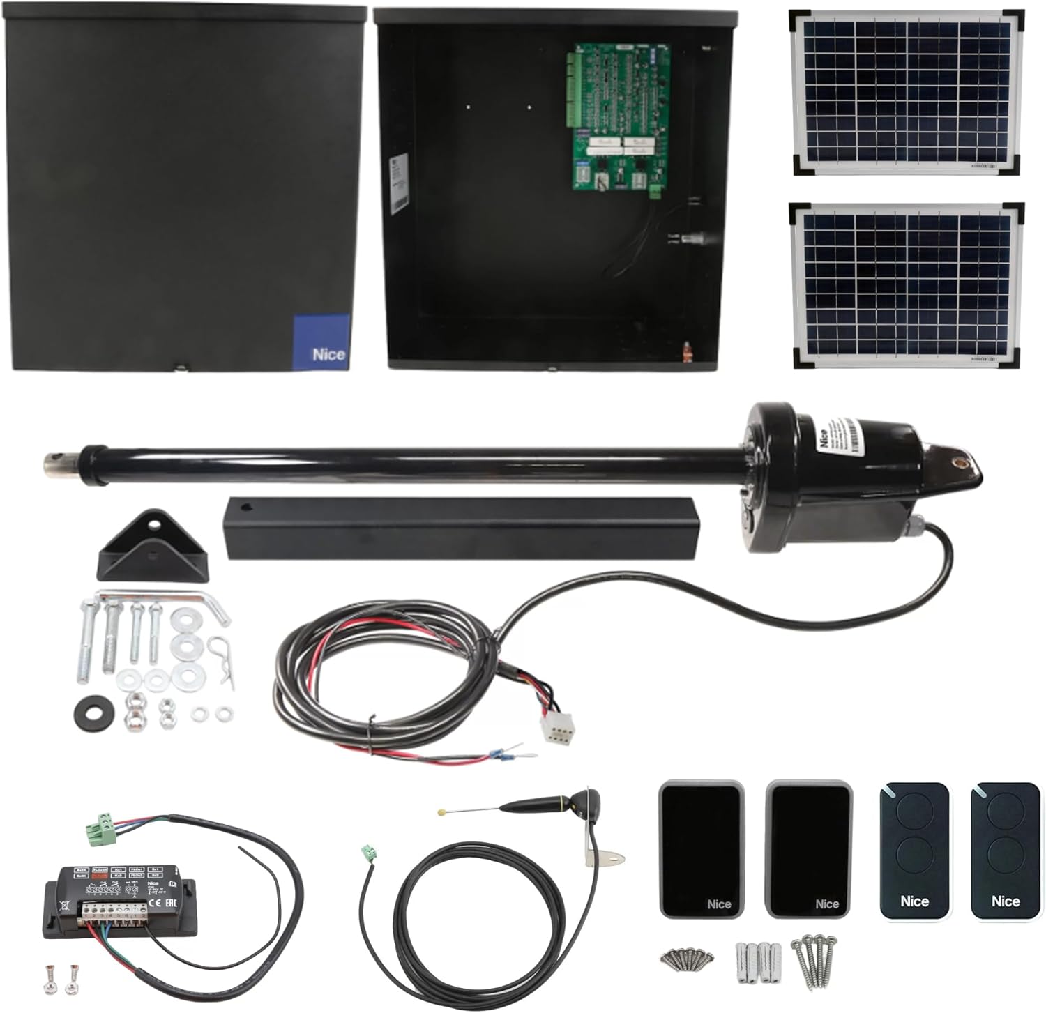 Apollo 1500 Swing Gate Motor Opener 10 Watt Solar Package with Two APL-INTI2/A-BK Remote Control Transmitters & Receiver