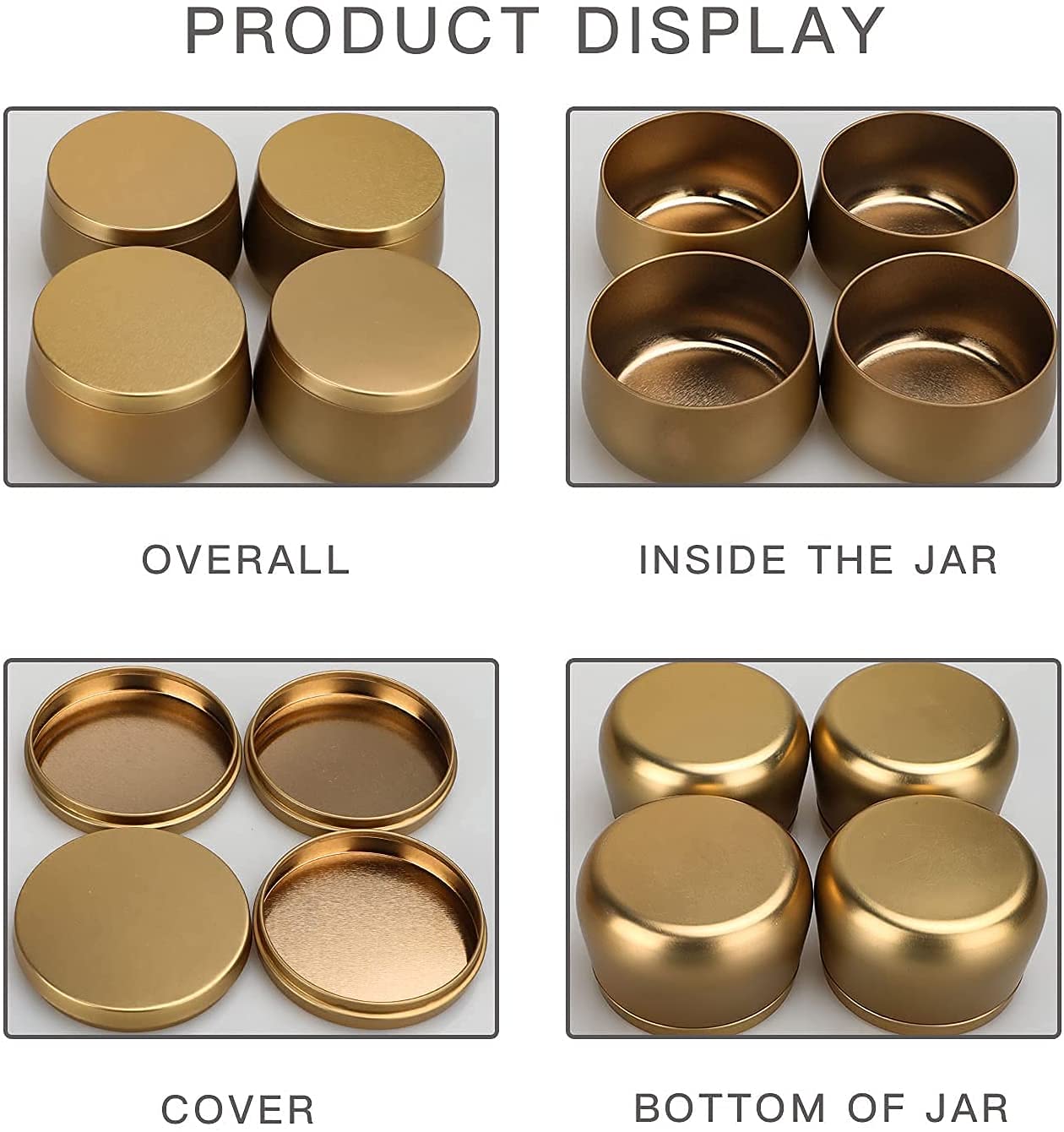 Tontenitori per Candele 24 Pezzi, Metallo Vuoti per Fare Candele Mini Barattoli da 8oz Accessori per Kit di Candele Fai da Te, Mamma Regalo Barattoli per Conservare il Tè Secco Dolci Spezie Regali Oro