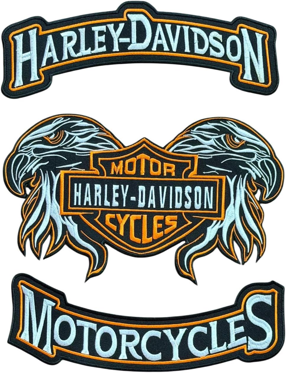 3 Pcs Sets Harley Iron On Bikers Embroidery Patch for Leather Jacket & Vest she#-03 Orange