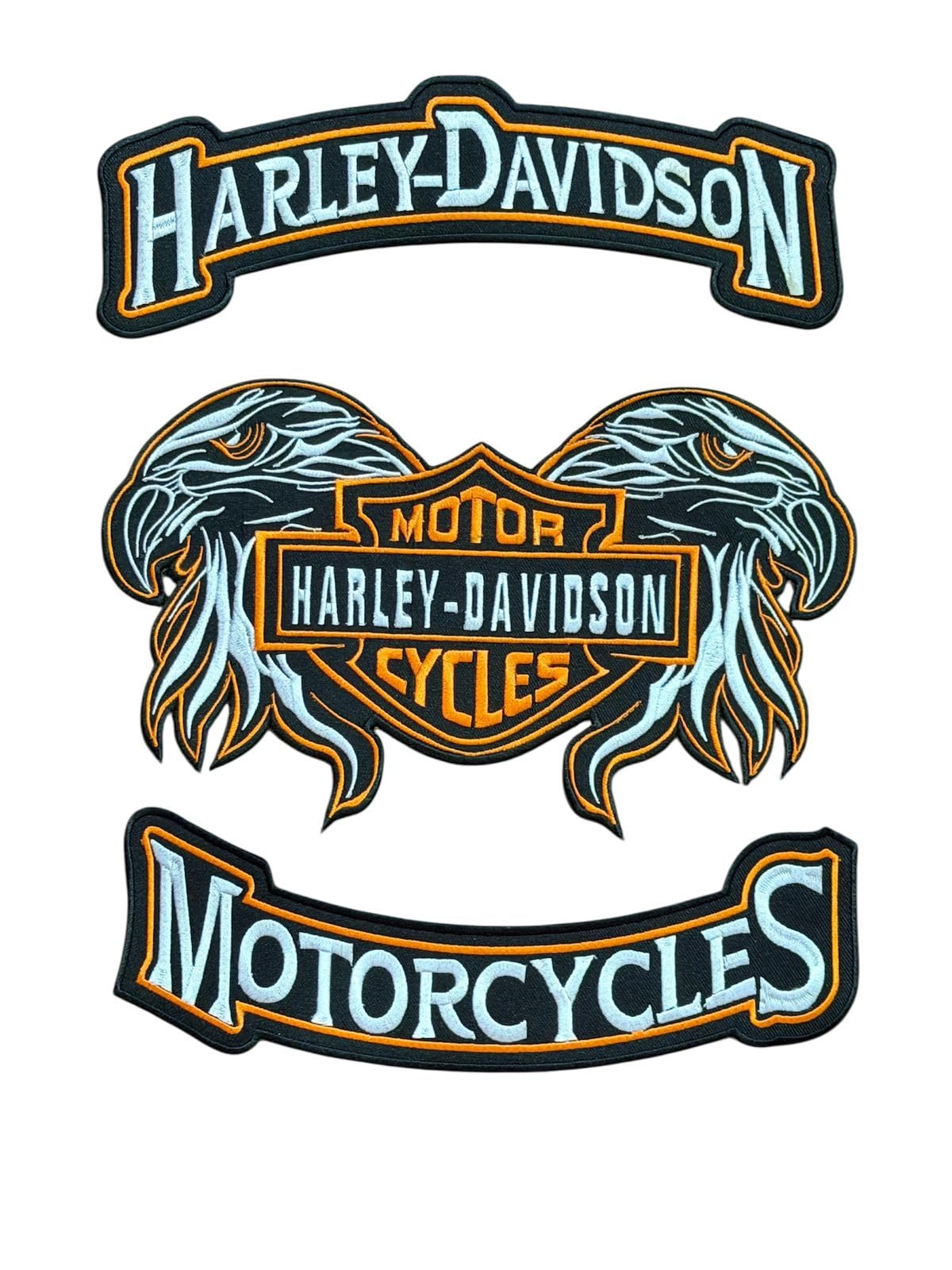 3 Pcs Sets Harley Iron On Bikers Embroidery Patch for Leather Jacket & Vest she#-03 Orange