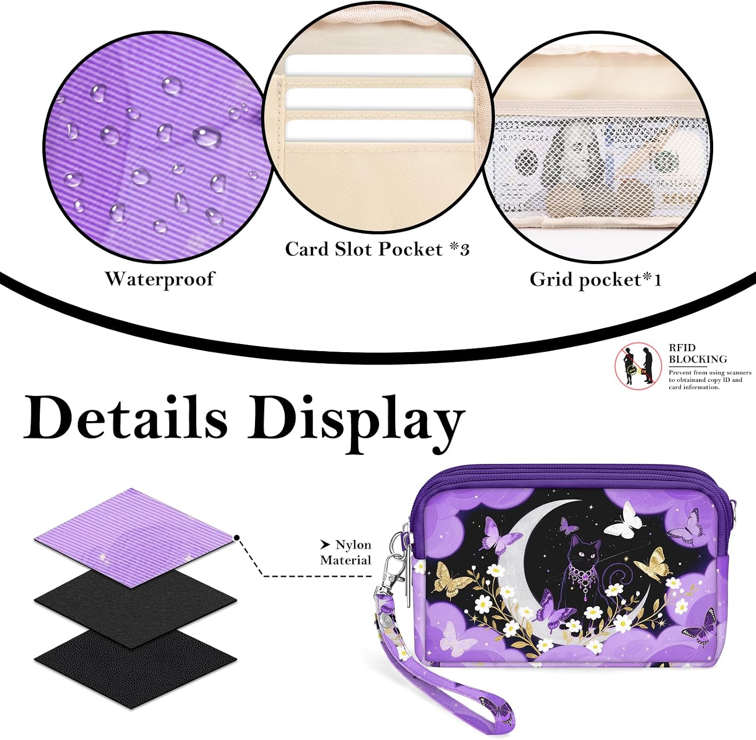 BIAOTIE Wristlet Purses for Women, Nylon Small Crossbody Bags with Adjustable Strap 3 Zipper Wristlet Wallet Phone Organizer image 5