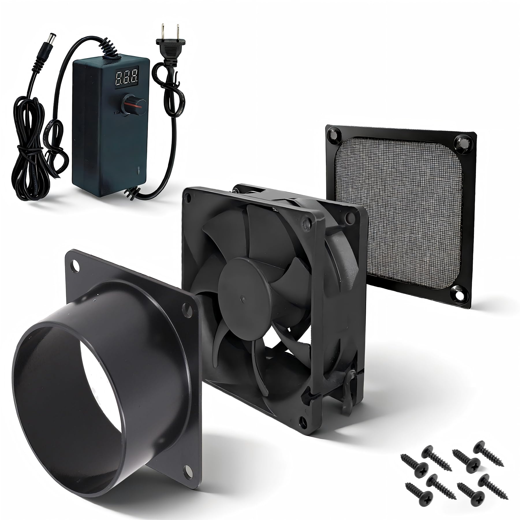 3in Axial Exhaust Fan, 4500RPM 80mm DC12V Dual Ball Bearings Air Exhaust Extractor Fan Kit for 3D Laser, Paint Booth (LED Display Controller, 3"