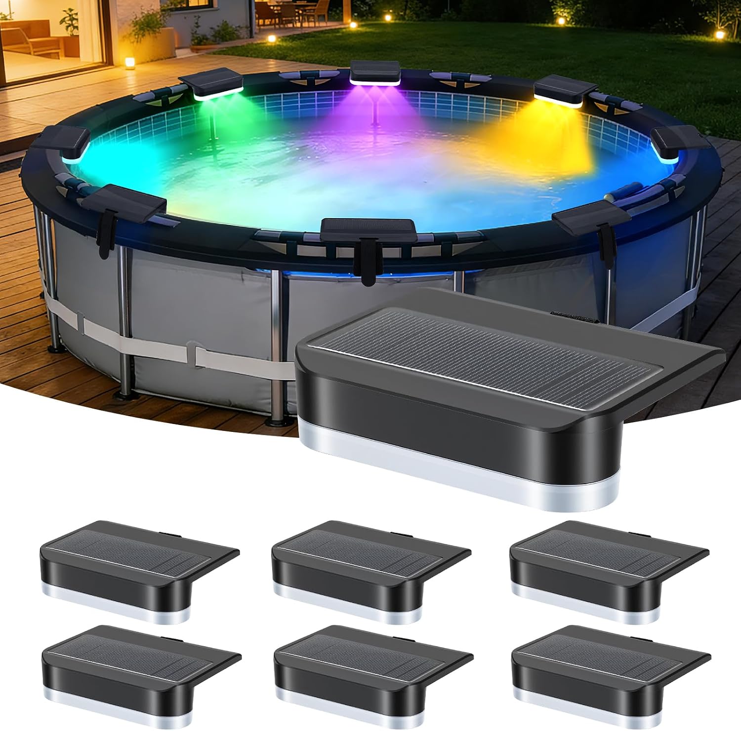 12Packs Solar Pool Lights for Above Ground & In-Ground Pools, 11 Lighting Modes, RGB Outdoor Waterproof Swimming Pools Night Light