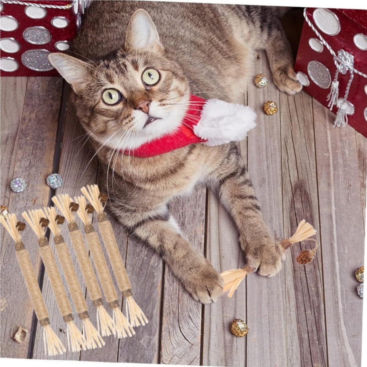Juguetes para Masticar para Gatos,6 Piezas Palitos Masticables Naturales,para Limpieza Dental e Higiene Bucal,Juguetes Interactivos para Gatitos y Gatos Adultos