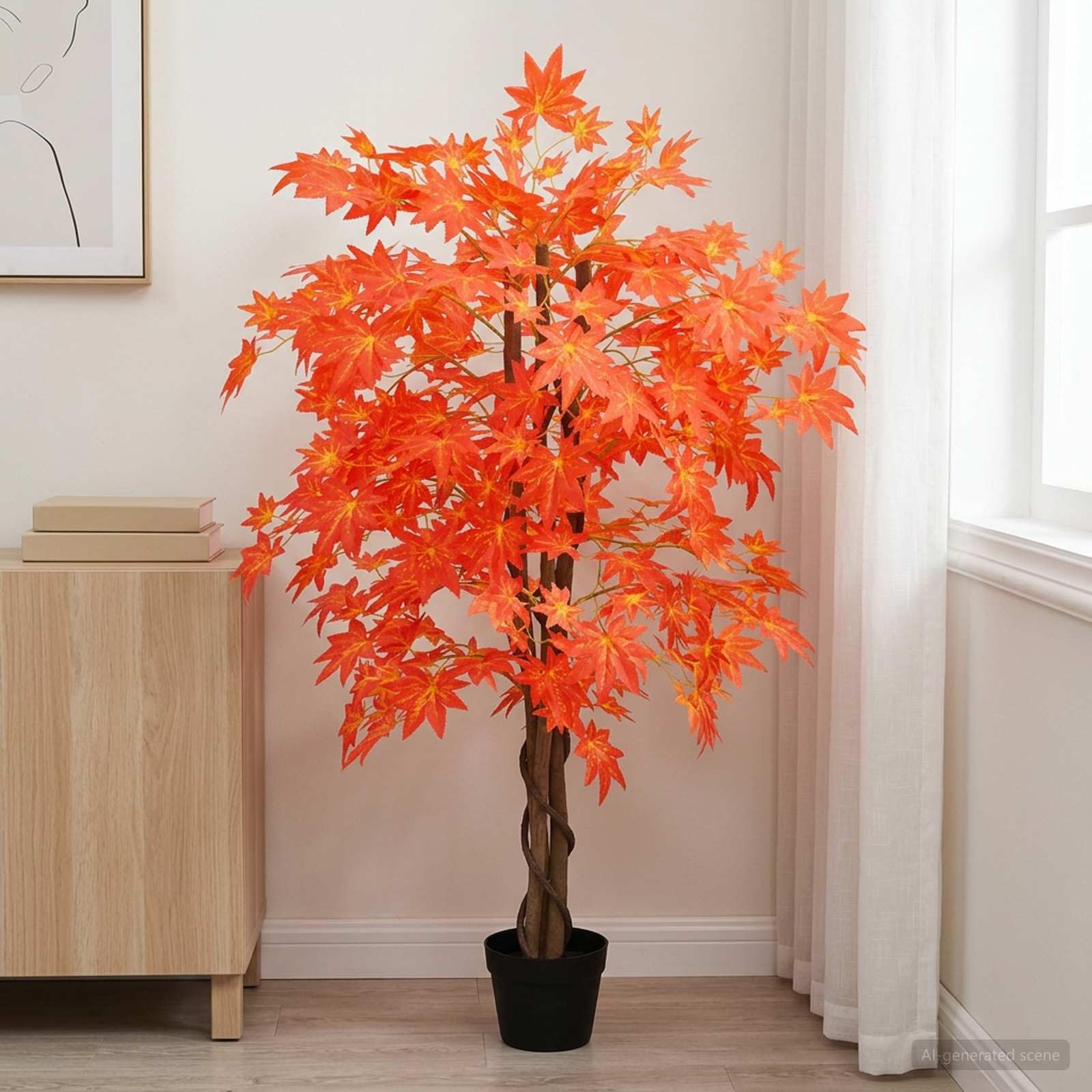 vidaXL Arbre d'érable Artificiel Rouge 80 x 16 x 120 cm Tissu et Bois