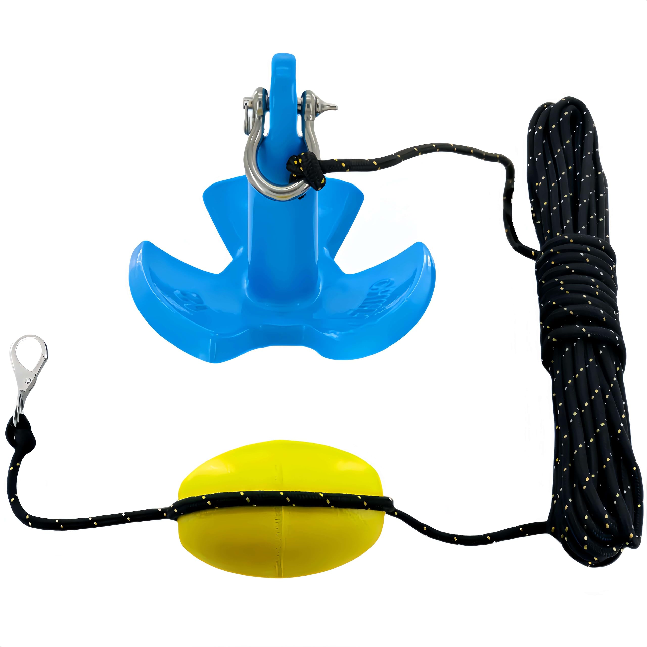 XIALUO Marine River Anchor Kit 12 lb Blue PE Coated Kayak Anchor Accessories with 50 ft Rope for Fishing Kayaks, Canoe, Jet Ski, SUP Paddle Board and