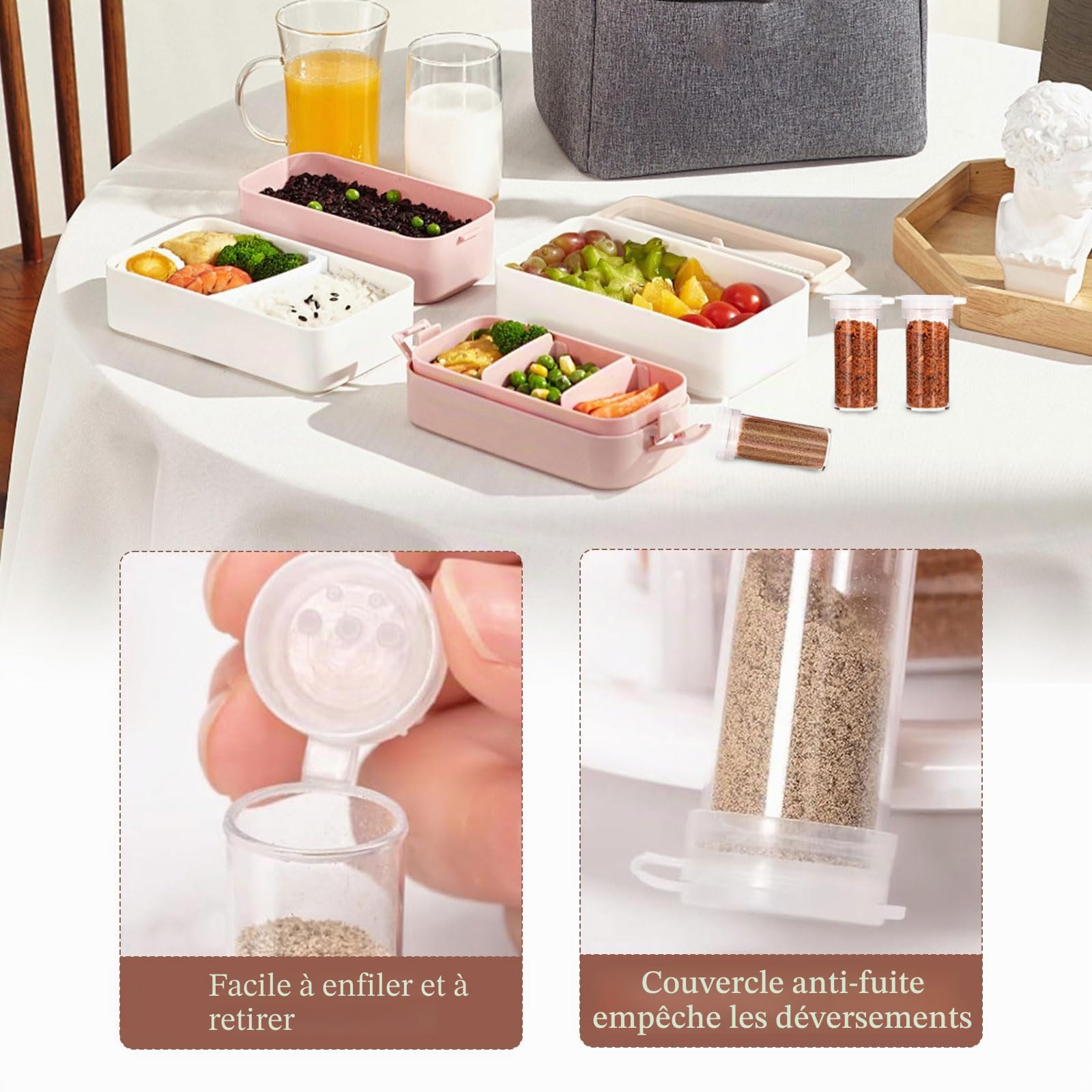 Lot de 10 salières - Mini distributeur à épices - 4,6 cm - Salière et épices pour les déplacements - Kit d'épices en plastique