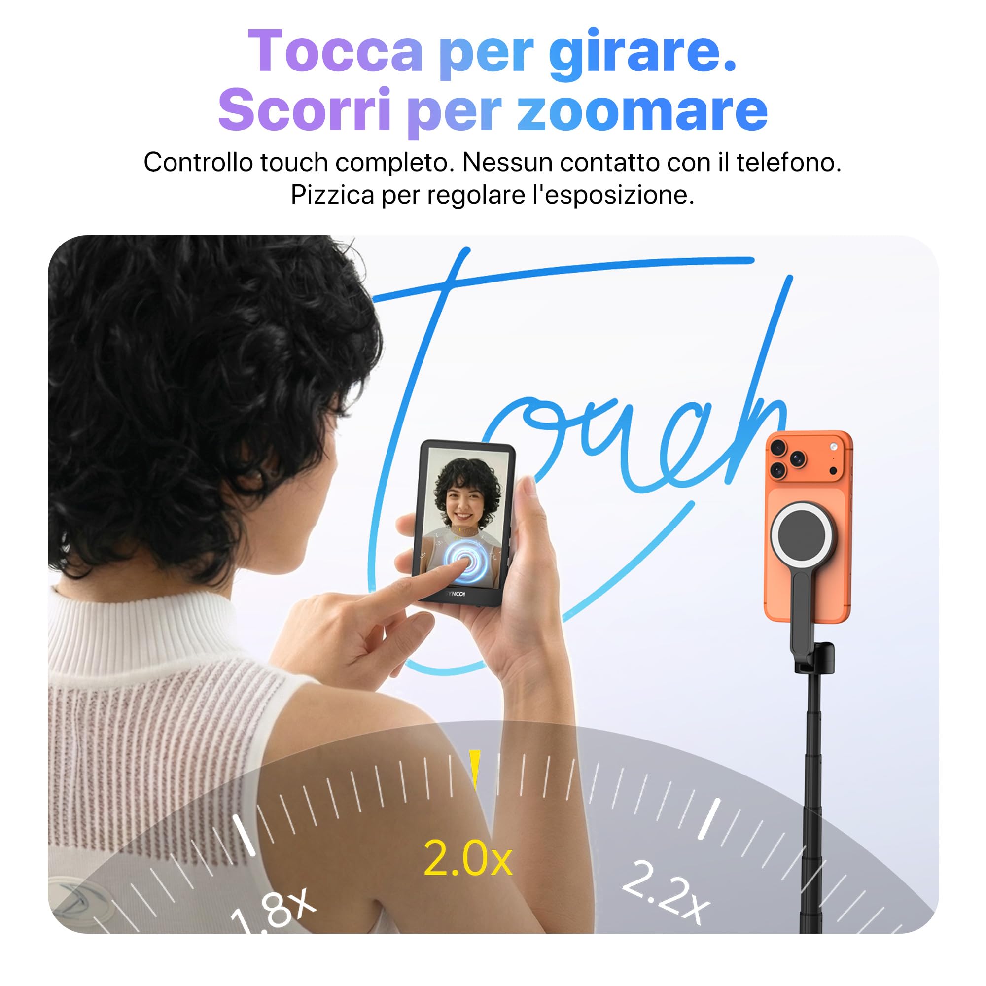 SYNCO XView Vlog Selfie Monitor Schermo con Touchscreen per iPhone 7-17 & Samsung, Wireless Magnetico Telecamera Posteriore, 164FT, Batteria 3H, Altoparlante per YouTube TikTok Live (Nero)