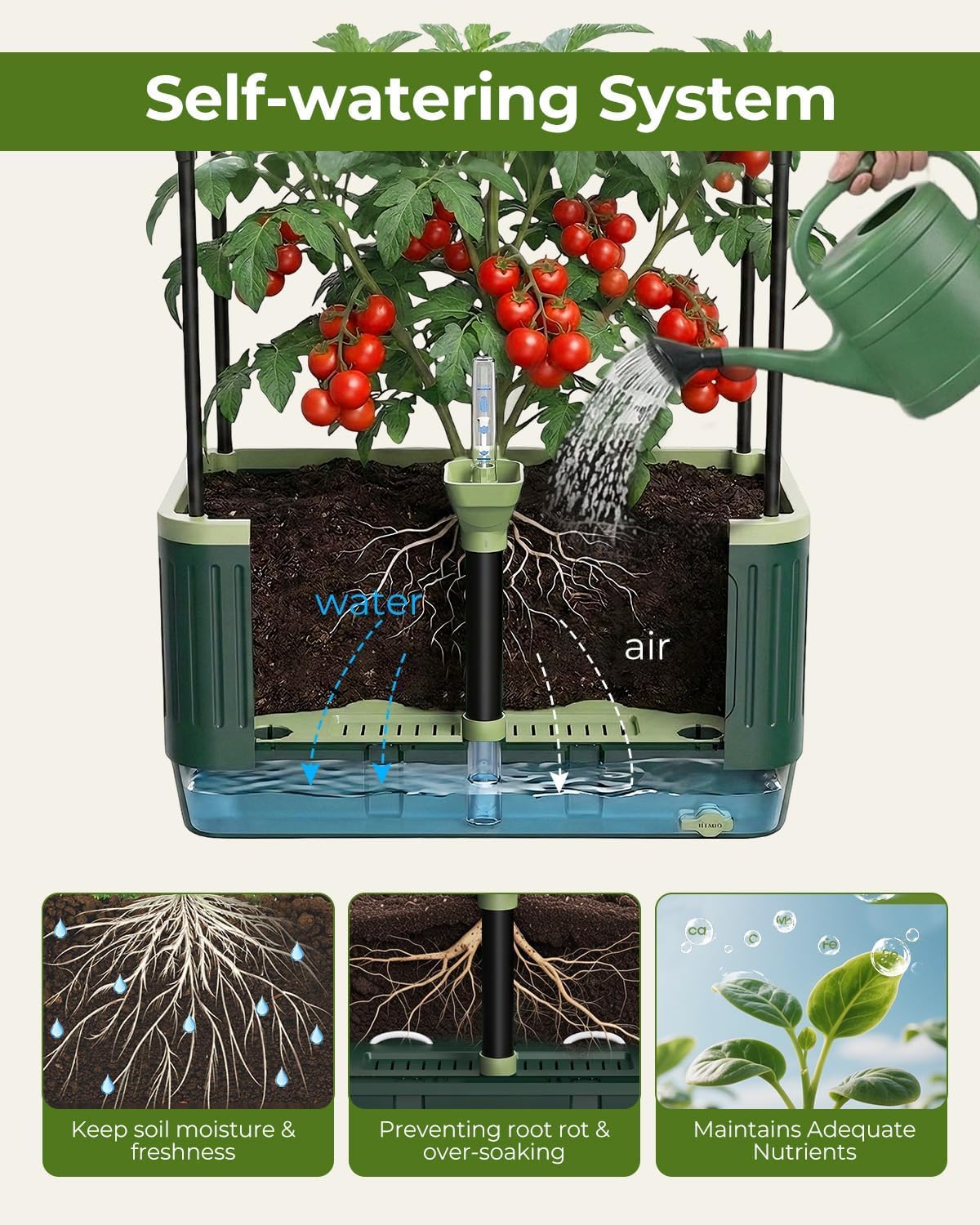 2 Pots à tomates avec tuteur, bac à Plantes Auto-irriguant de 130 cm avec Treillis, Treillis de Jardin avec jardinière, Potager surélevé pour Plantes grimpantes