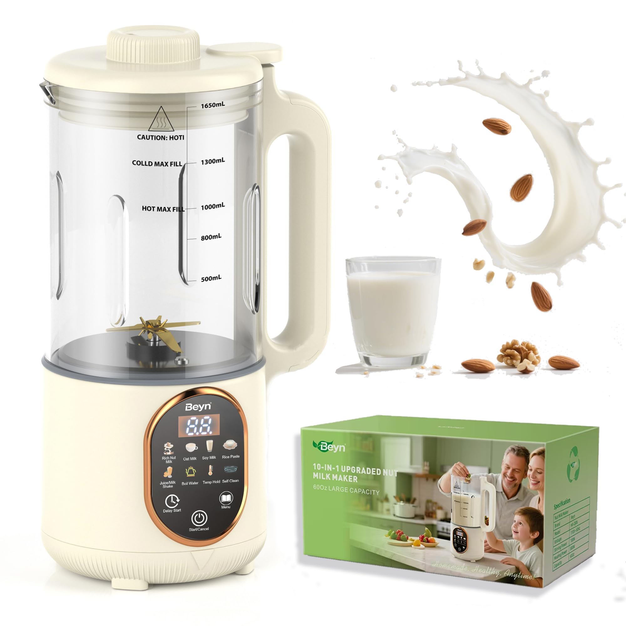 Photo 1 of Beyn 10-in-1 Automatic Nut Milk Maker Machine, 60oz Large Capacity with ?? ???????? Blades & Self-Cleaning. for Homemade Almond, Soy, Oat Milk, Milkshake (Cream)