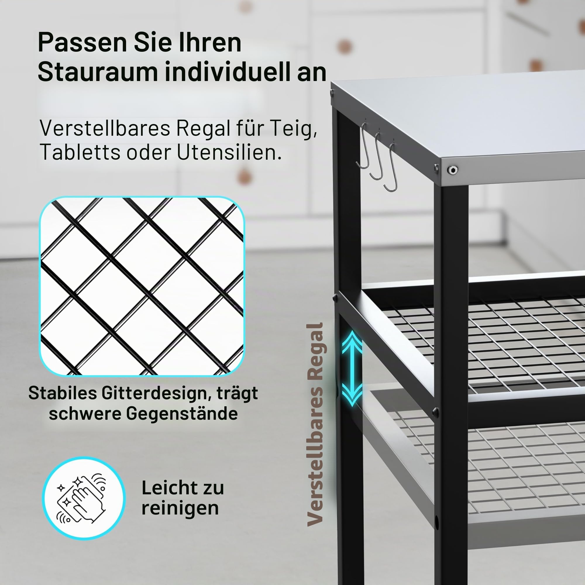 Pizzaofenständer für den Außenbereich, Grillwagen, Tisch, Pizzaofen, Trolleyständer, Edelstahltisch auf Rädern, Esstisch, Vorbereitungstisch, Grillständer für Küche, Terrasse, Hinterhof, Garten, 80 x