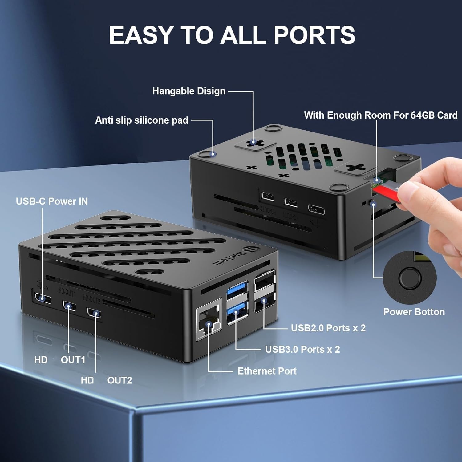 RasTech - Kit per Raspberry Pi 5 da 16 GB con alimentatore USB-C GaN 27 W 5,1 V 5 A, dispositivo di raffreddamento attivo, kit riders per schede da 32 GB, cavo Micro HD Out 4K, custodia per scheda Pi