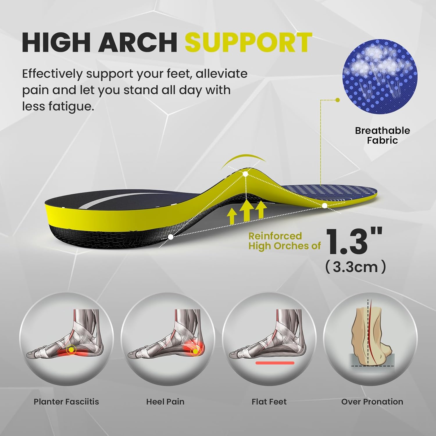 High Arch Support Orthotics Insoles - Welnove Plantar Fasciitis Pain Relief Shoe Inserts for Flat Feet, Foot Pain, Heel Spurs - Fatigue Reduce All-Day Standing Work Boot Insoles Men & Women (L) - Image 2