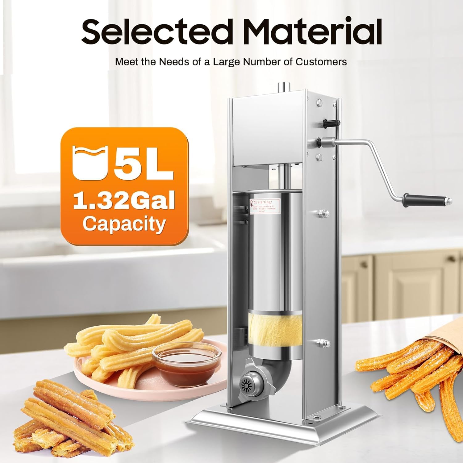 Machine à Churros Professionnelle, 5 L, en Acier Inoxydable, avec 6 Buses, Presse à Churros Manuelle pour La Maison Et Les Commerces, Idéale pour De Délicieux Desserts Latins.