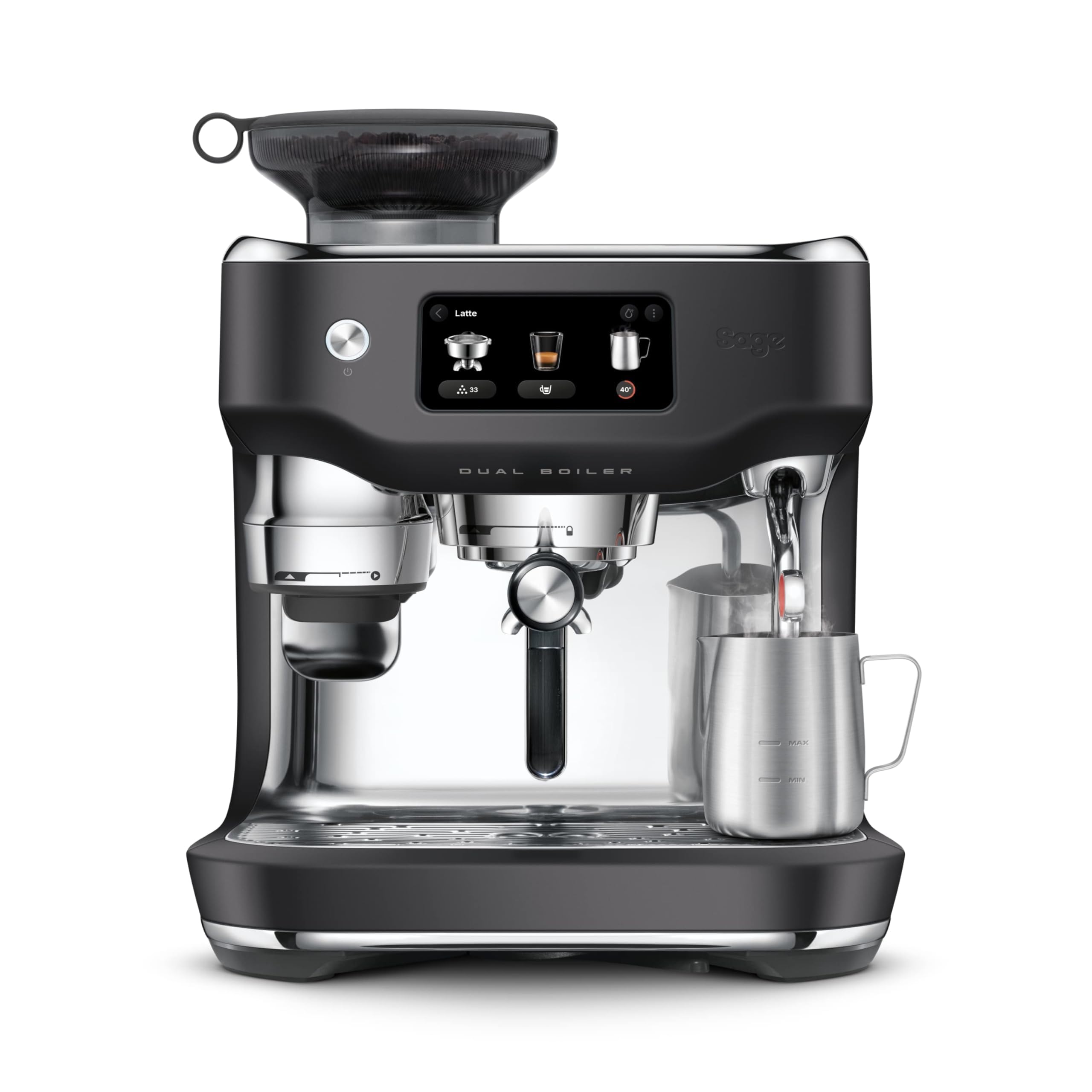 Sage - The Oracle Dual Boiler, Ekspres do Kawy Automatyczny z Ręcznym i Automatycznym Spieniaczem Mleka - 16 Gotowych Przepisów W Tym Espresso, Cappuccino, Flat White - Czarna Trufla