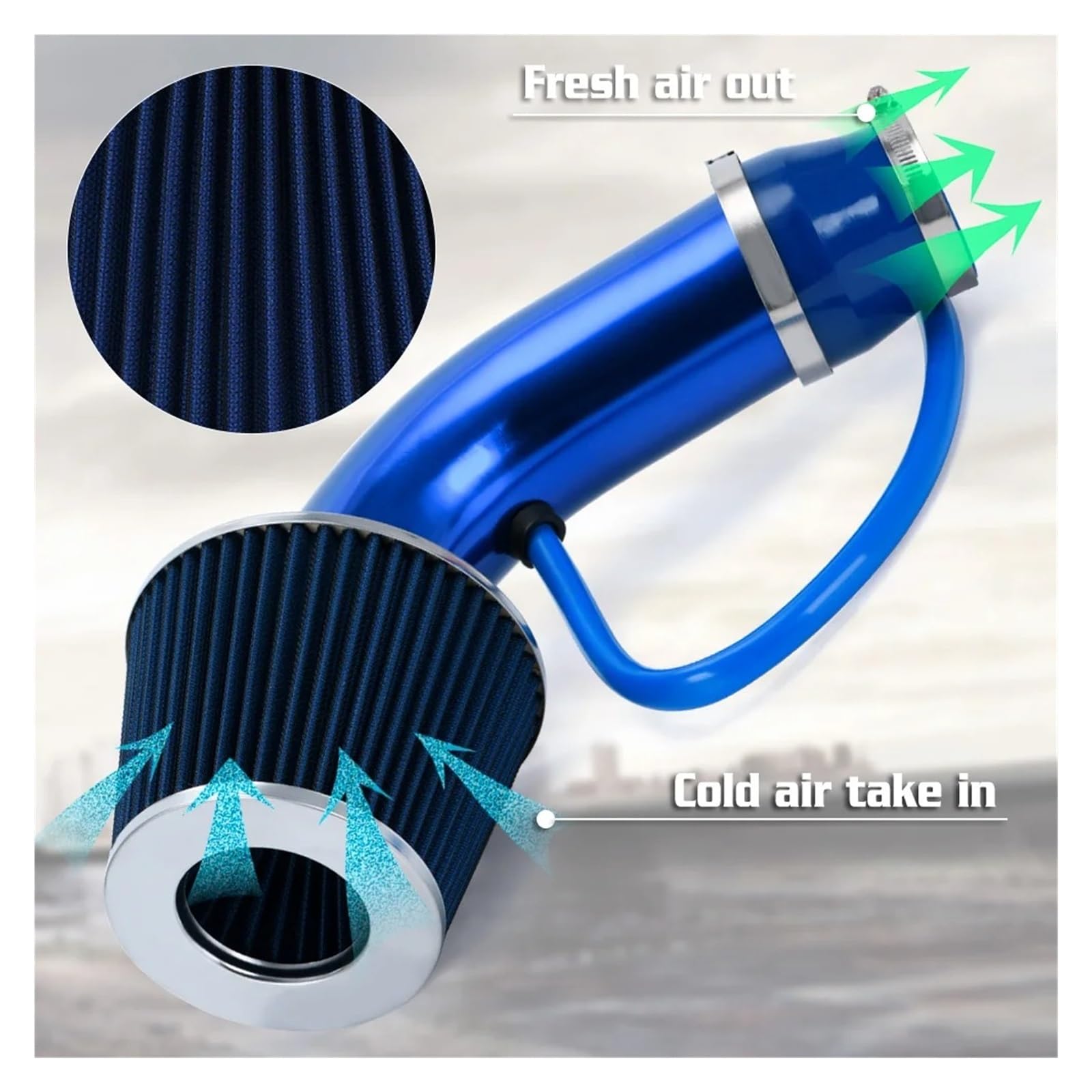 Filtro De Aire Universal 3 "y 76mm Tubo Entrada Frío, Kit Inducción Turbo Con Cono Tubería Inducción(E SET)