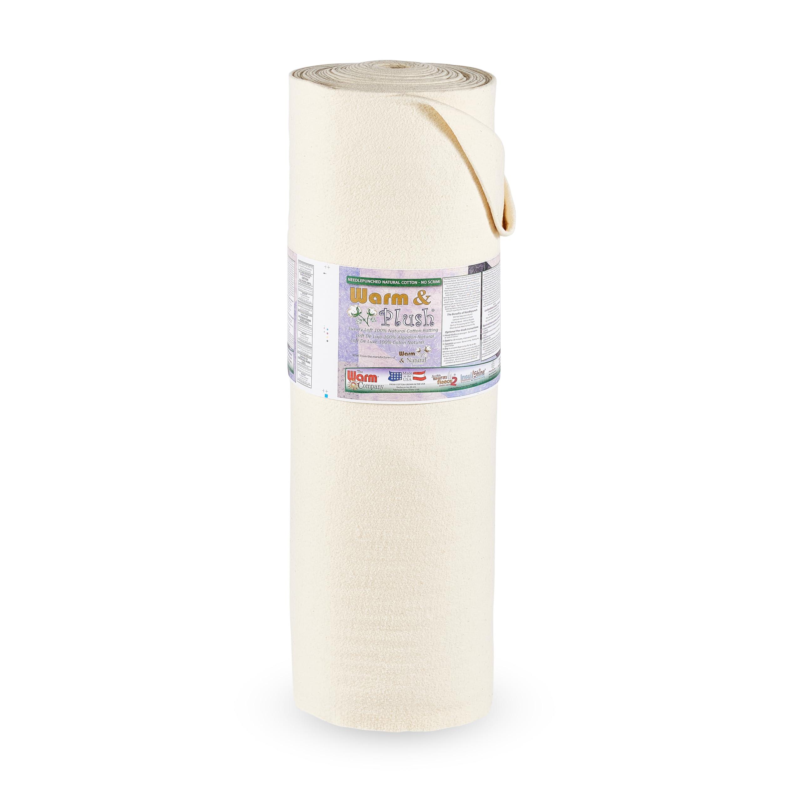 The Warm Company - Warm & Plush Cotton Batting – 45" x 10 Yard Bolt, Extra Loft 100% Cotton Quilt Batting for Sewing & Quilting Projects