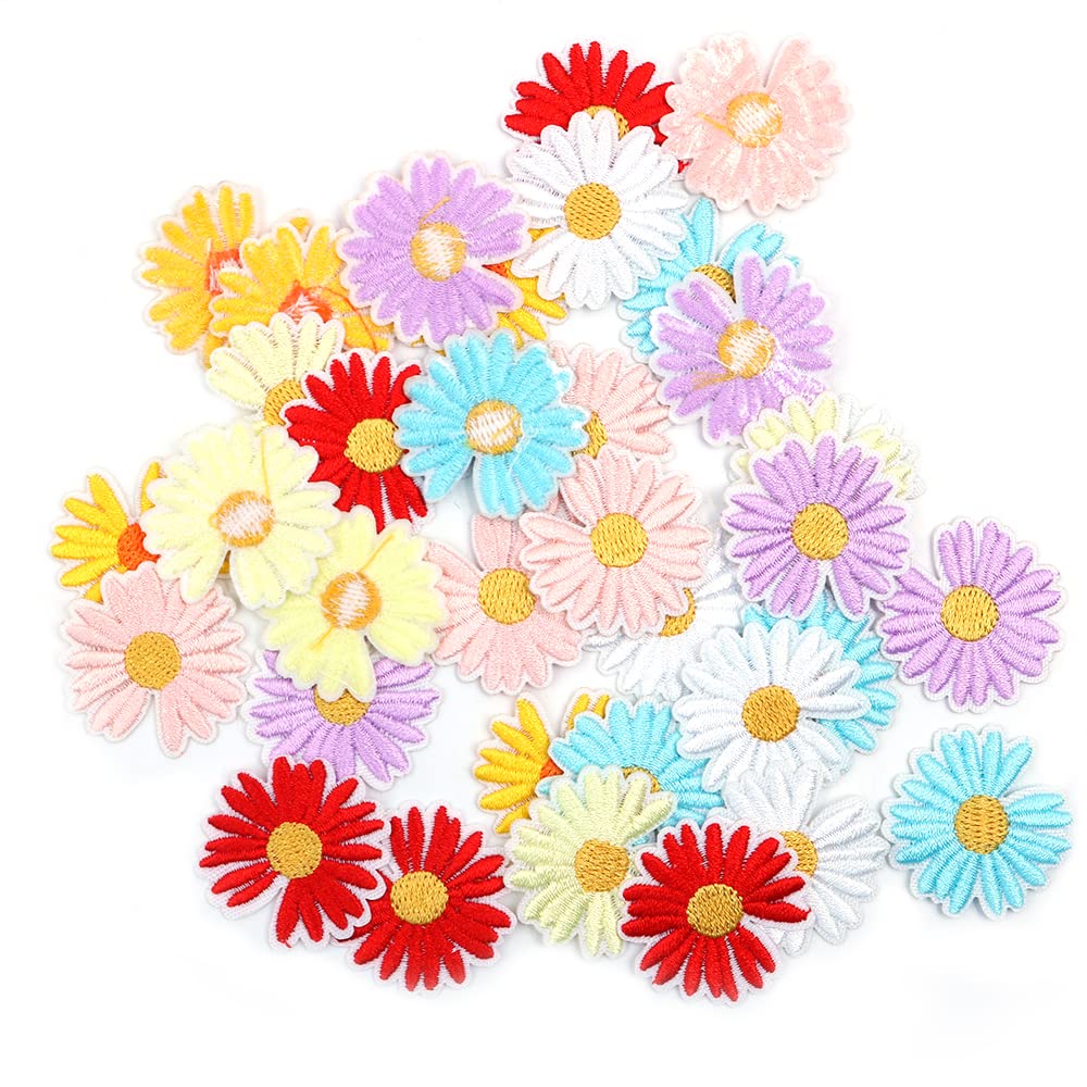 CENPEK 35pcs Colorful Daisy Flower Patch Clothing Iron On Patches Appliques Delicate Embroidered for DIY Decoration T-Shirt Backpack Hoodies Shoes Bags