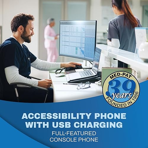 Miniatura 2 de Med-Pat Teléfono fijo con cable de consola D520U con carga USB-A y USB-C, compatible con audífonos y llamadas claras, accesibilidad para personas