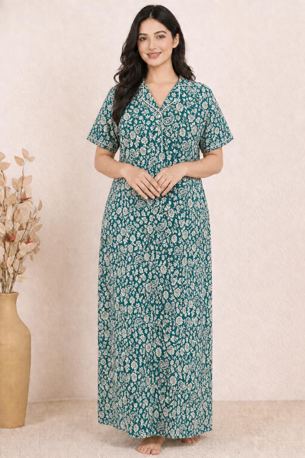 Bahumaan Pure Cotton Nighty for Woman | Floral Gown for Women Nightwear with Pocket | Cotton Nighty for Women Stylish | Maxi for Women Cotton