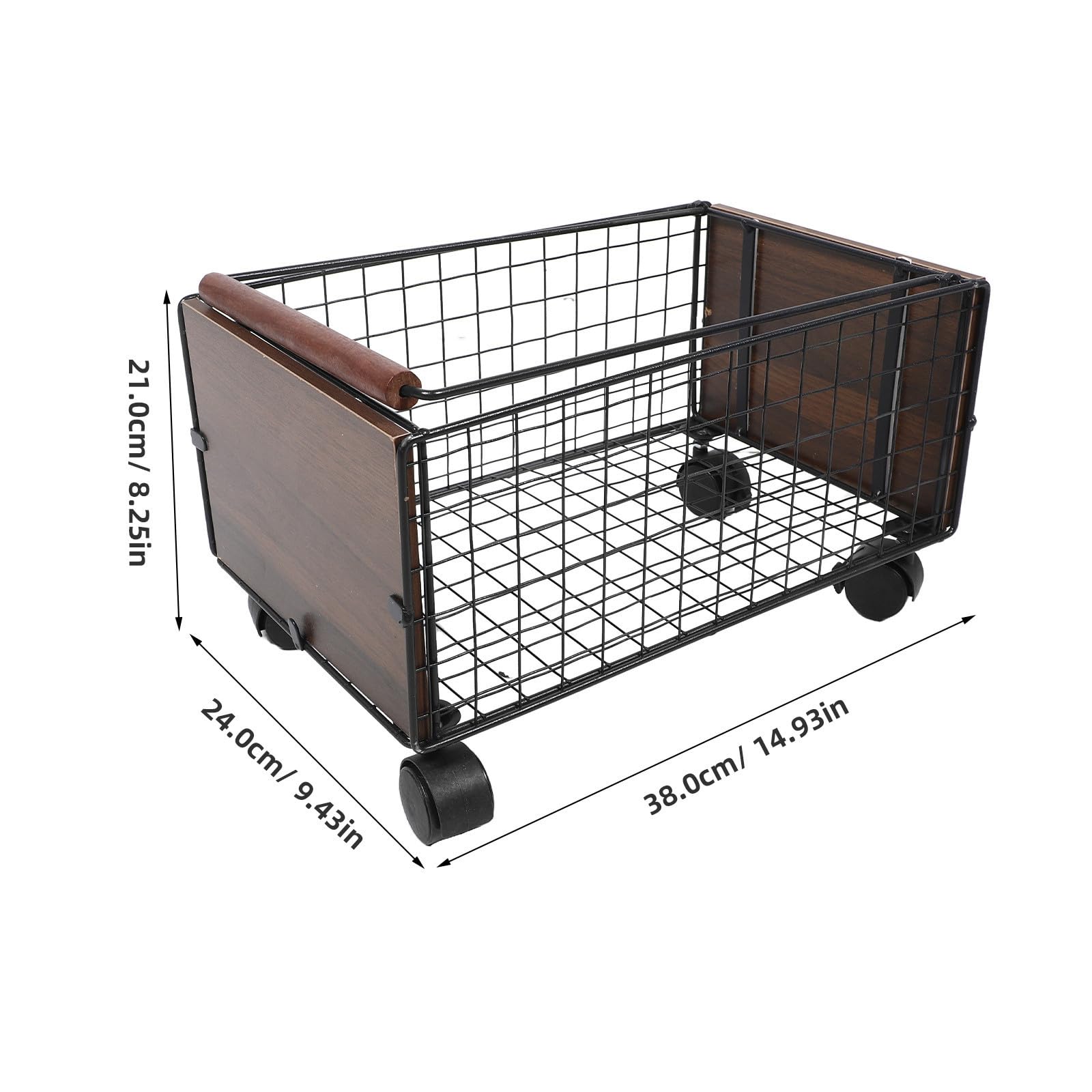 Carro de Biblioteca Negro con Ruedas Giratorias, Estructura de Hierro y Madera, Capacidad para Papelería y Correo, Adecuado para Oficina y Biblioteca
