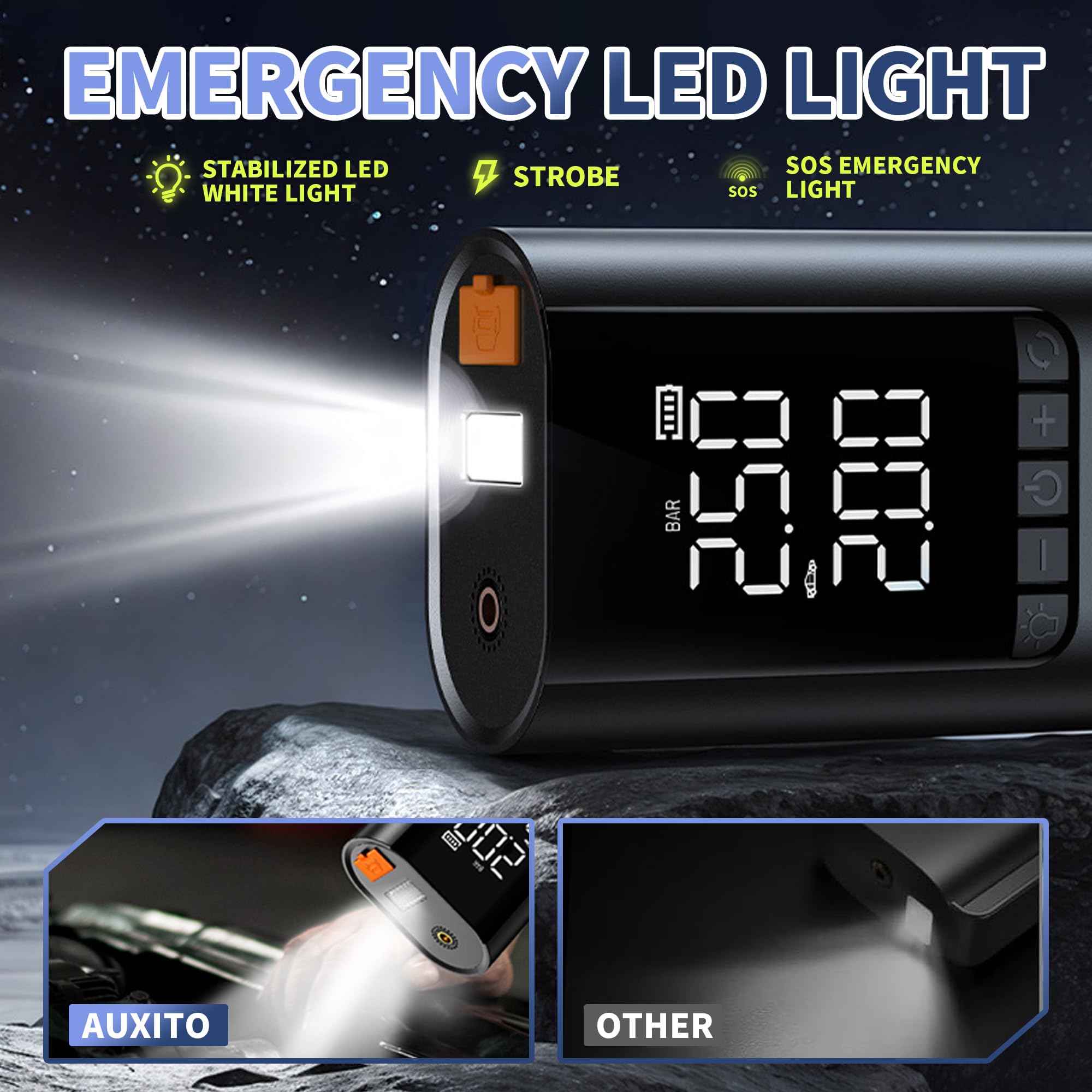 COCCKO Arrancador de Batería de Coche 6000A,con 150PSI Compresor de Aire,10000mAh Arrancador Coche Portatil con Inflador(Toda Gasolina o 8L Diésel),12V Jump Starter,con Linterna LED y SOS
