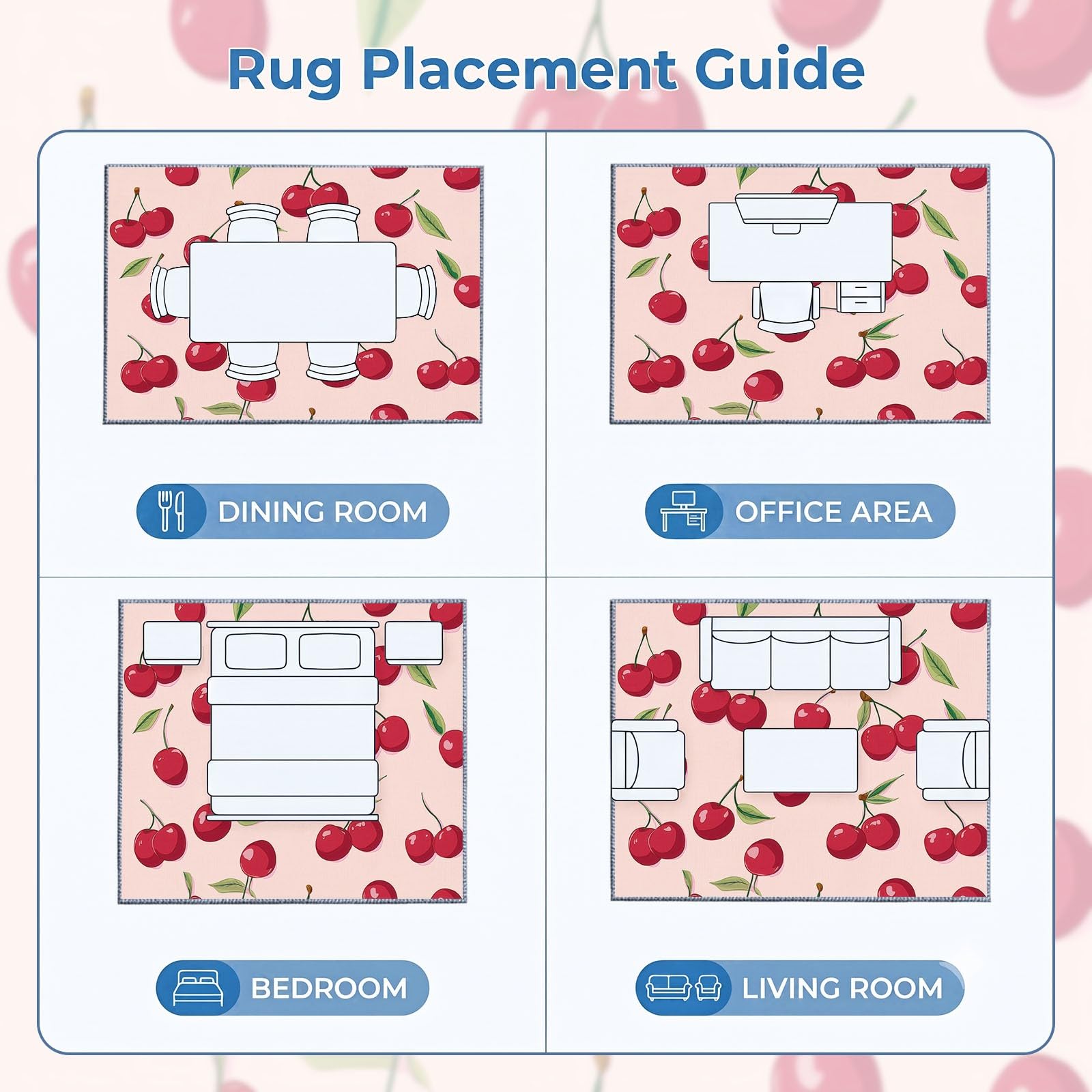 Générique 160 x 230 cm Tapis Décoratif en Flanelle Confort Minimalisme Plantes Cerises Feuilles Vertes Rose Tapis Doux Hypoallergénique pour Salon et Chambre – Design Moderne, Entretien Facile