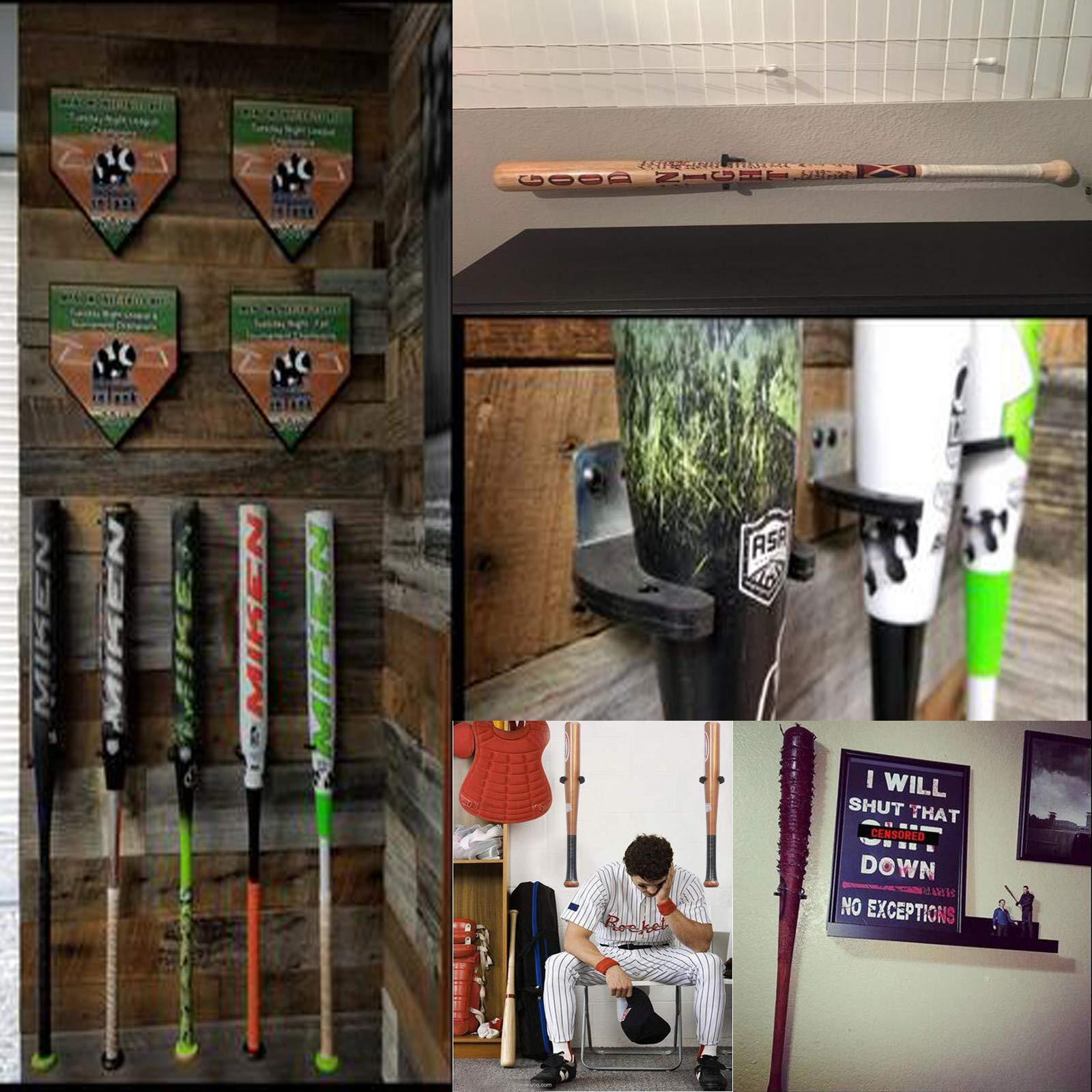 Lot de 2 supports muraux pour batte de baseball et balle/softball - Support mural en plastique/caoutchouc de protection/installation facile (pas de batte de baseball ni de ballon)
