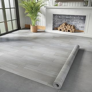 Oxdigi Vinyl Flooring Roll 53 sq.ft | 3'4"W x 16'5"L, PVC Leather-Like Linoleum Floor Covering, Waterproof Durable Heavy Vinyl, Easy to Install with Tape, Removable- No Adhesive Backing, Grey Oak