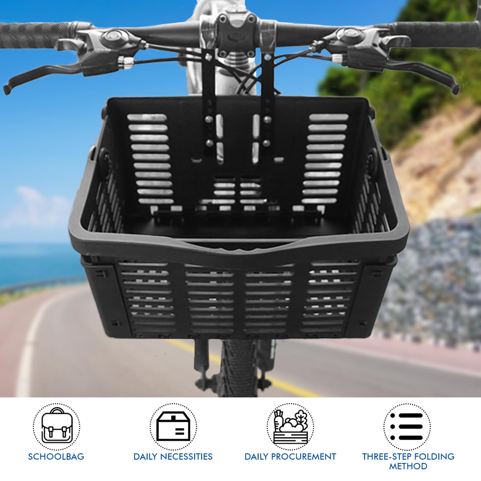 Cestino per bicicletta pieghevole, cestino posteriore per portapacchi, cestino per bicicletta pieghevole per portapacchi, 31,5 X 22,5 X 20,5 cm, per acquisti, animali domestici, scuola, lavoro, gite