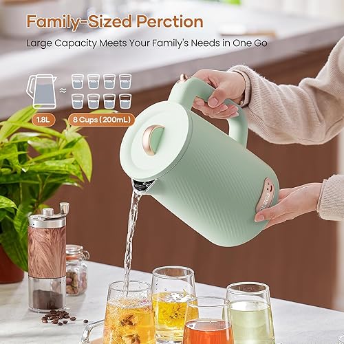 Miniatura 4 de OLEGA Hervidor eléctrico – Hervidor de té eléctrico de 1500 W, hervidor eléctrico interior de acero inoxidable de 1.8 L para agua hirviendo, apagado