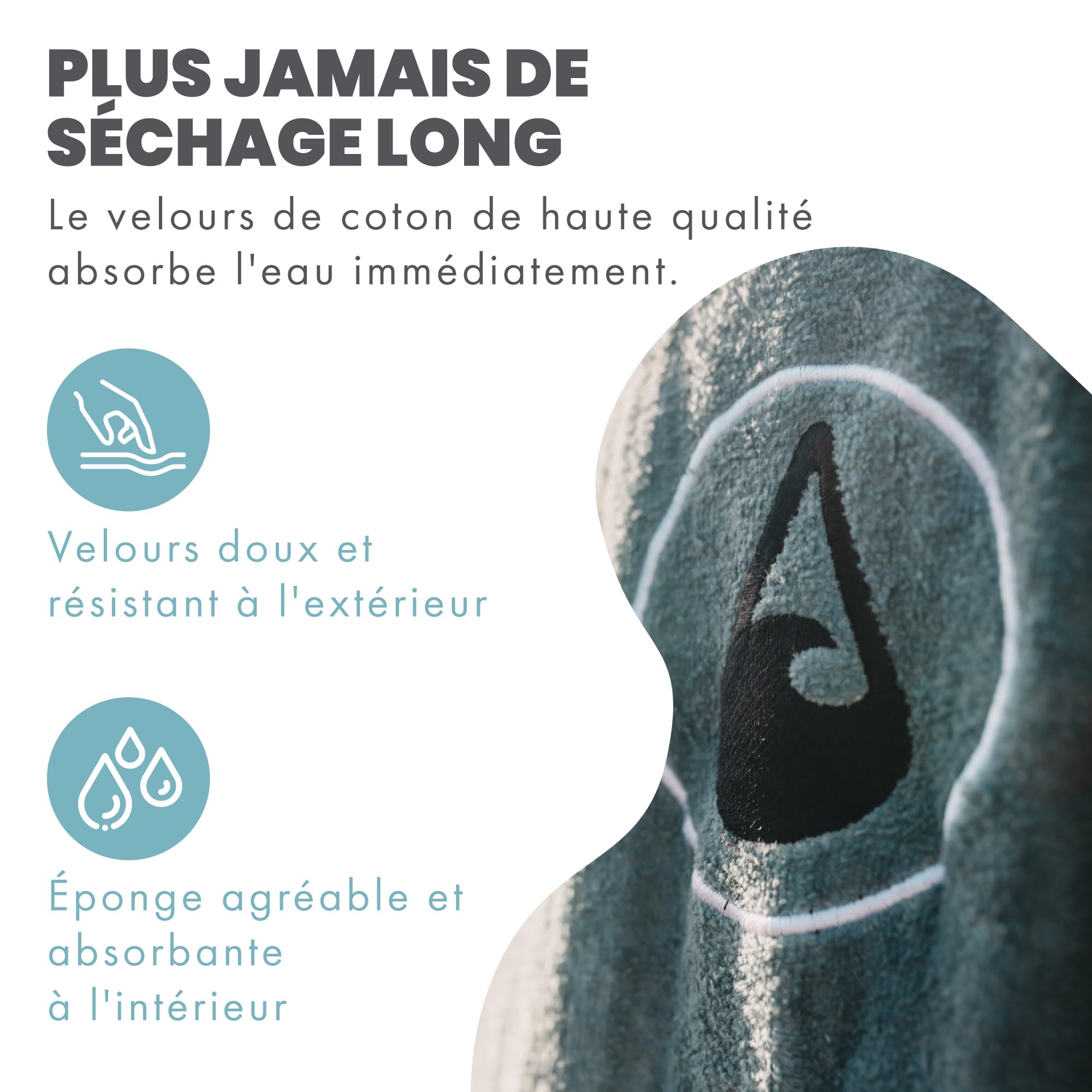 WAVE HAWAII Poncho de bain pour homme et femme - Taille L - 170 à 200 cm - Poncho de surf en coton - Serviette éponge avec haute absorption d'eau - Aide au déménagement pour la plage et les